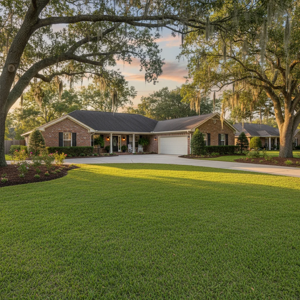 Lawn care professional maintaining a yard